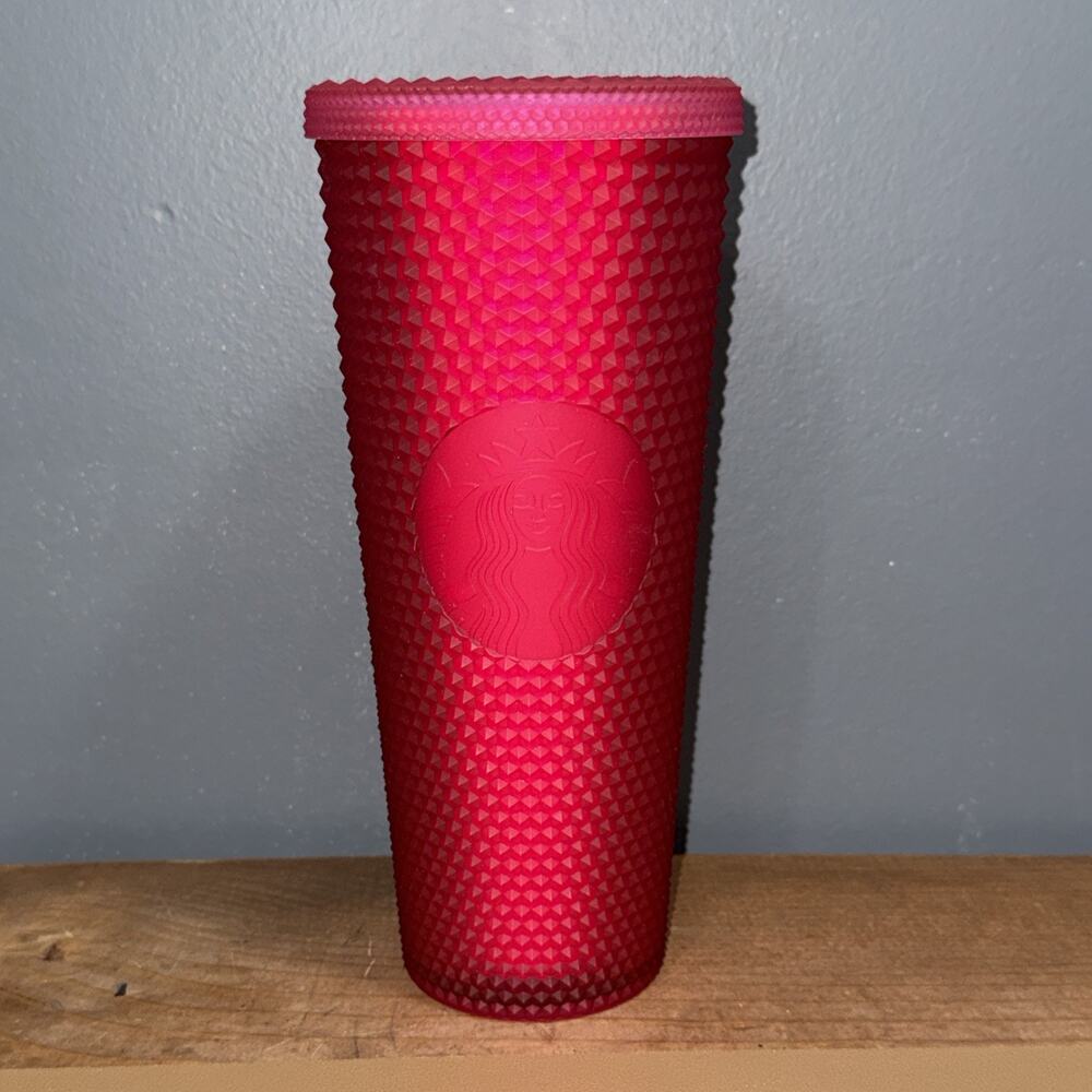 Starbucks 2023 Neon Hot Ruby Pink Jelly Studded Venti 24 oz Tumbler No Straw